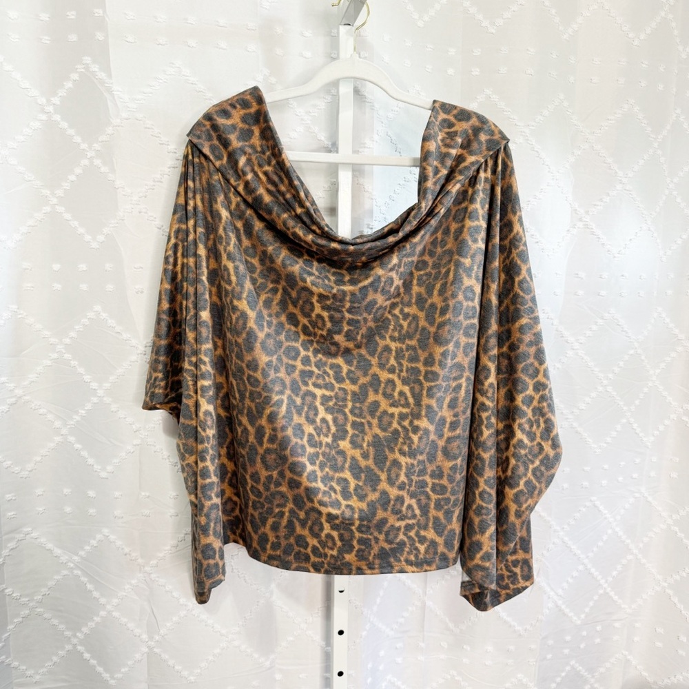 🥈 498. Lucky & Blessed Leopard Drape Top Fold Over Off-Shoulder Oversized 3X